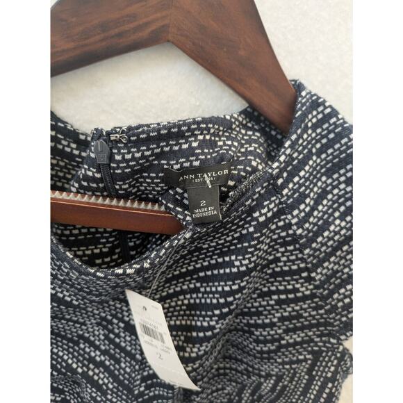 Ann Taylor Shift Dress Size 2 Blue White Cap Sleeve Zip Back Stretchy Formal NEW - Picture 7 of 12